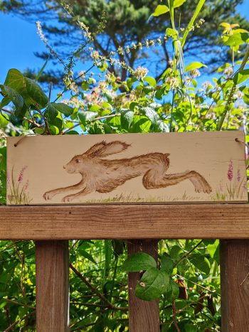 Running Hare Wooden Plaque - Original Artwork