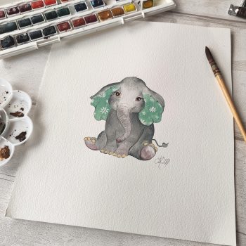 Baby Elephant Green Ears - Original Artwork