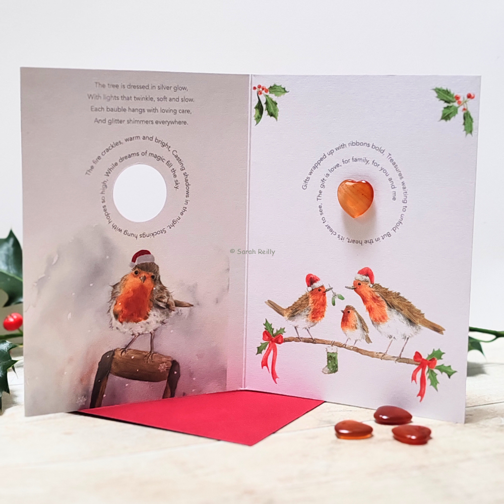 Christmas Robins - "Red Agate" Crystal Card
