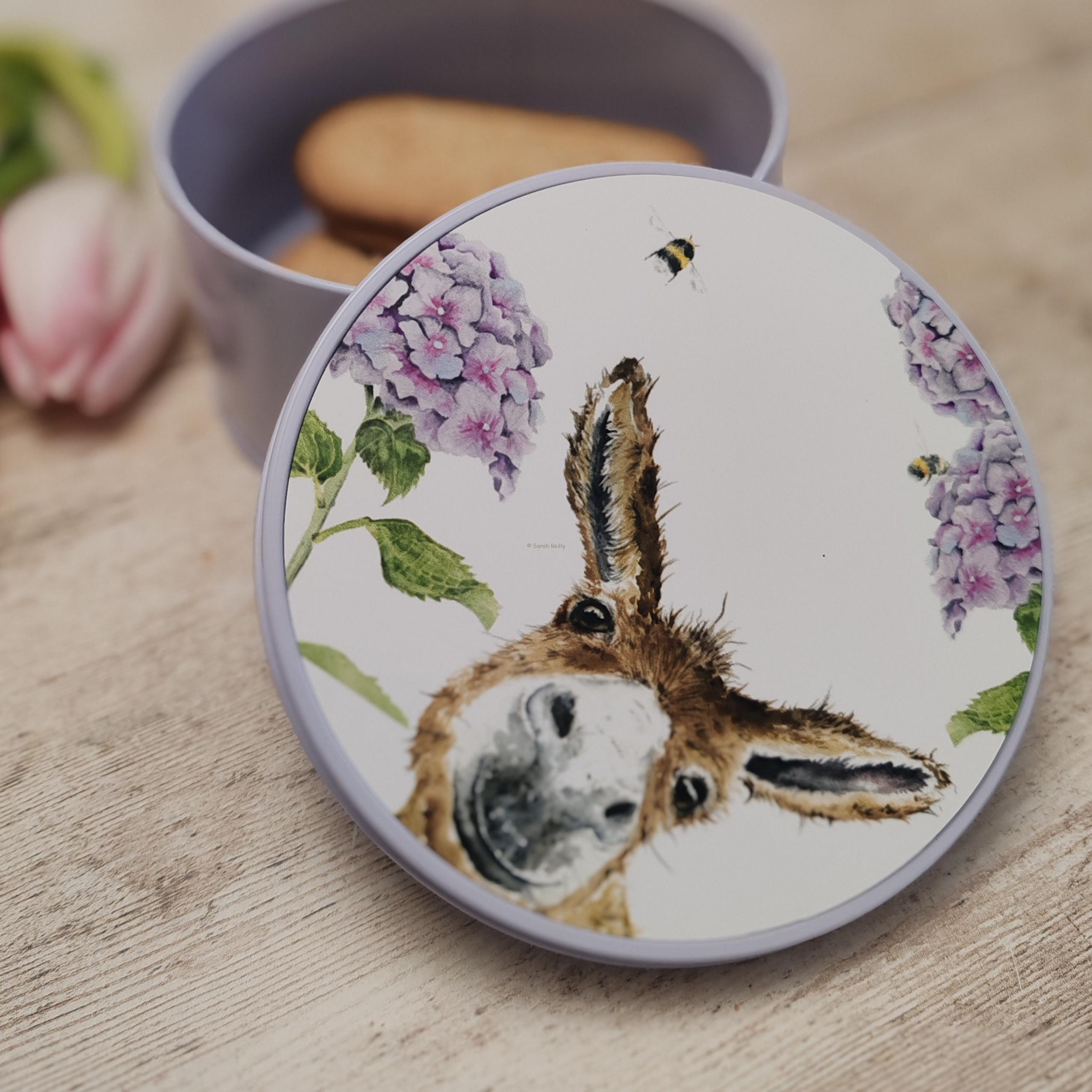 "Donkey & Hydrangea" Small Round Keepsake Tin
