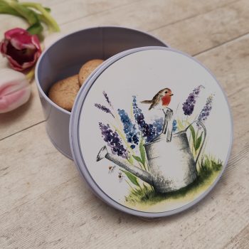 "Robin & Watering Can" Small Round Keepsake Tin