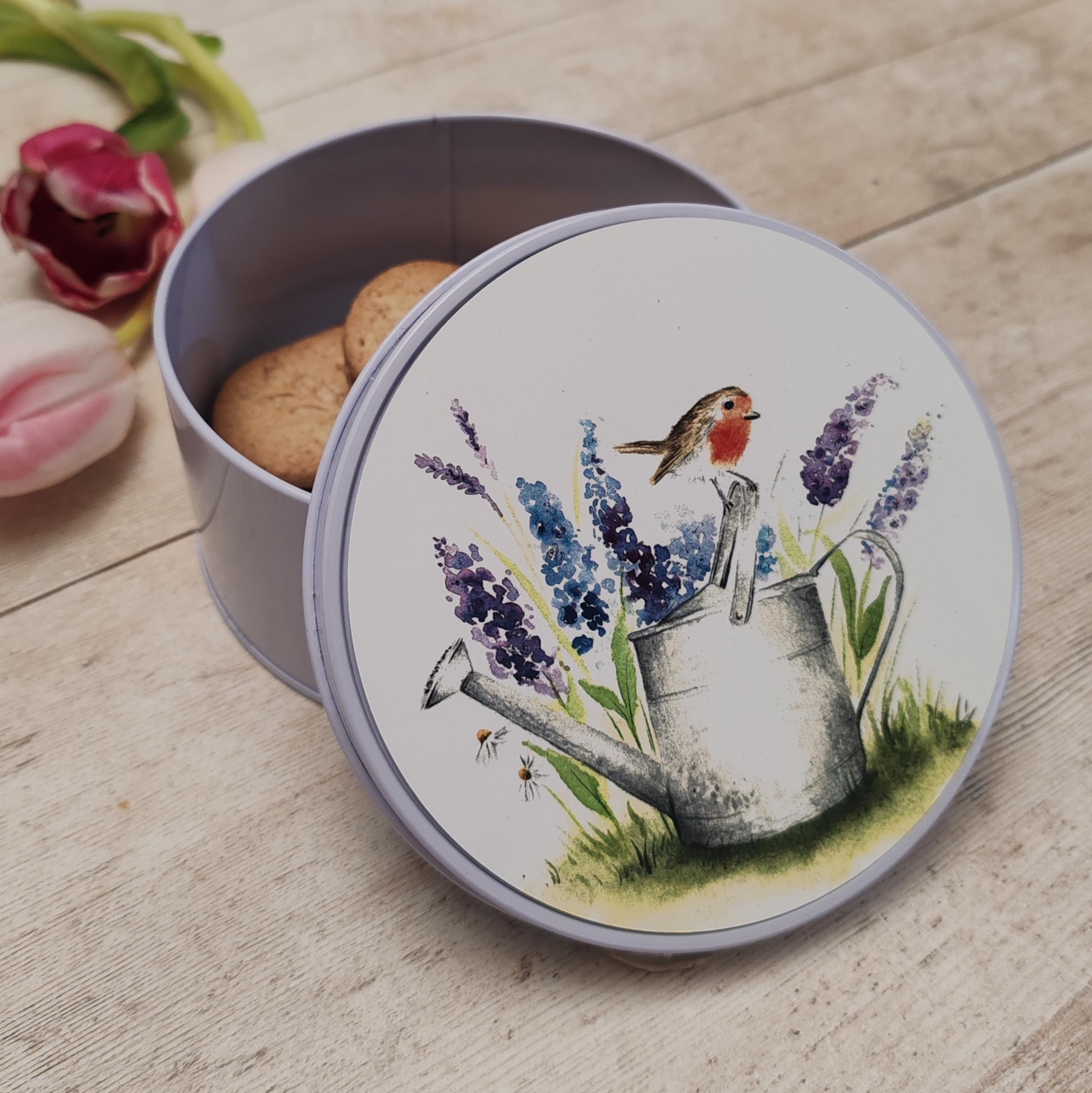 "Robin & Watering Can" Small Round Keepsake Tin