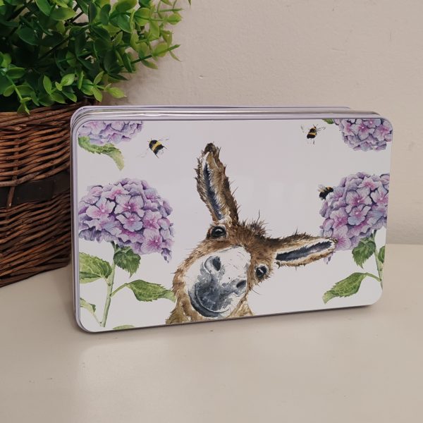 "Donkey & Hydreangeas" Rectangle Cake/Biscuit Tin