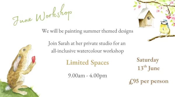 Watercolour Workshop at Sarah Reilly's Private Studio 13th June 2026