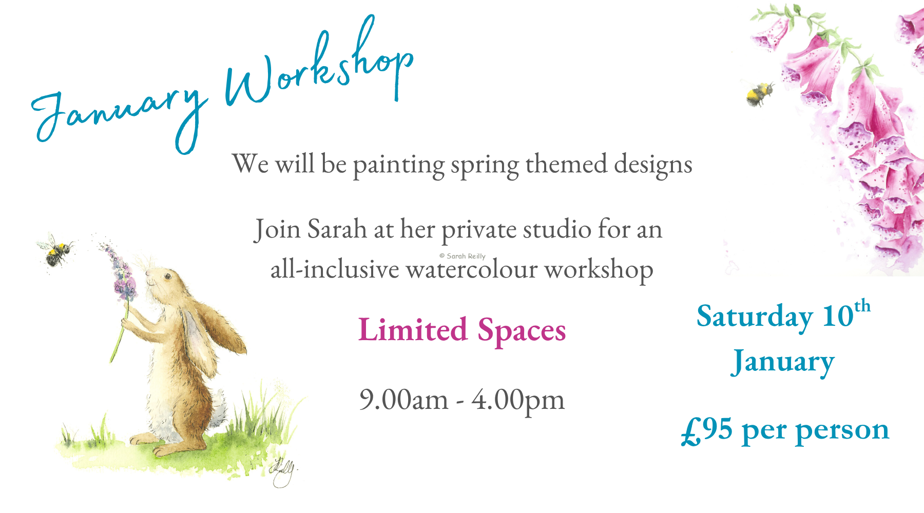 January Watercolour Workshop at Sarah Reilly's Private Studio 10th January 2026
