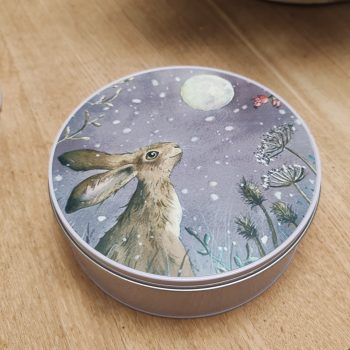 "Berries & Snowflakes Hare" Round Cake/Biscuit Tin
