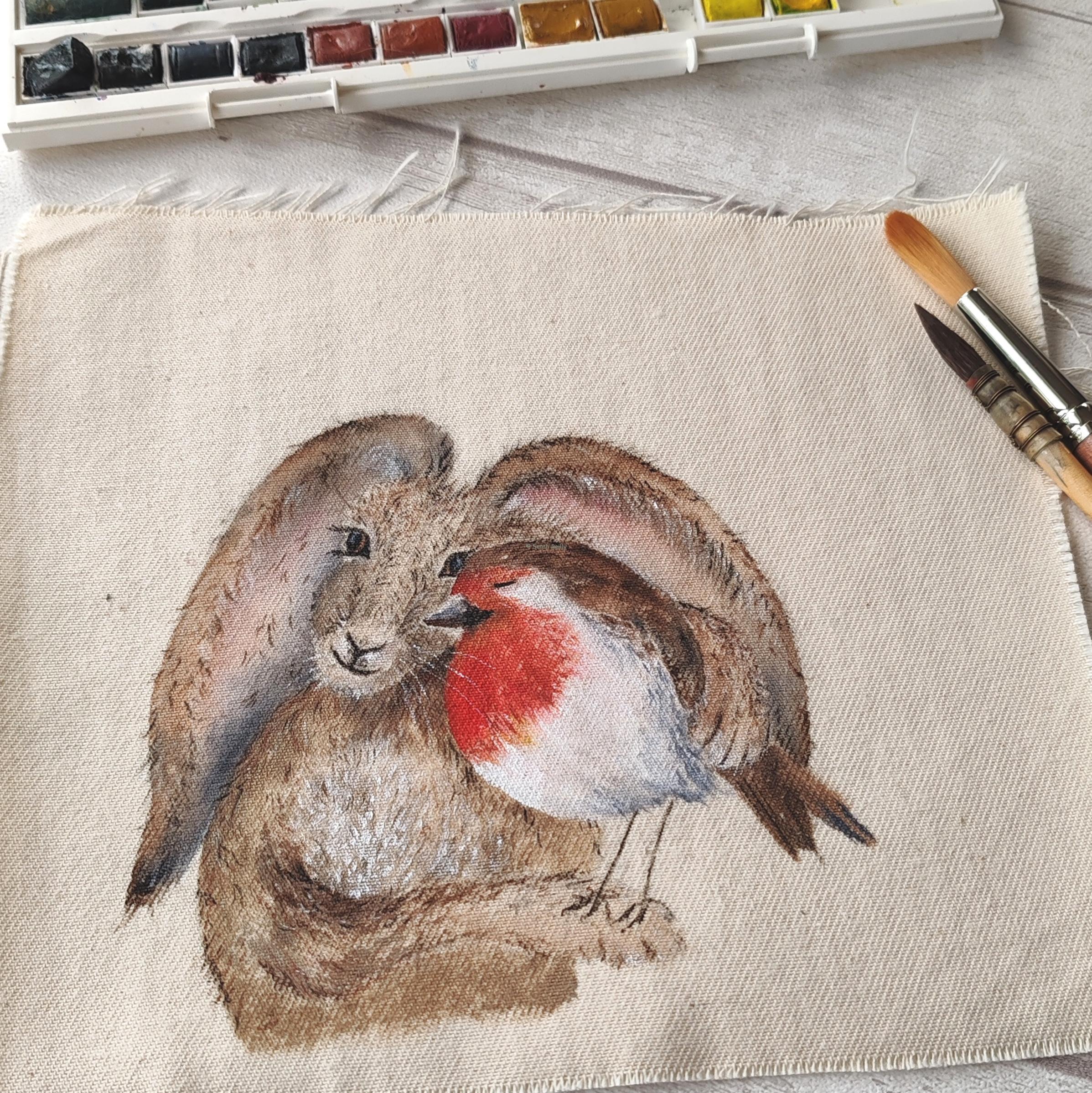 The Hare & Robin (early edition) - Original Watercolour Artwork by Sarah Reilly