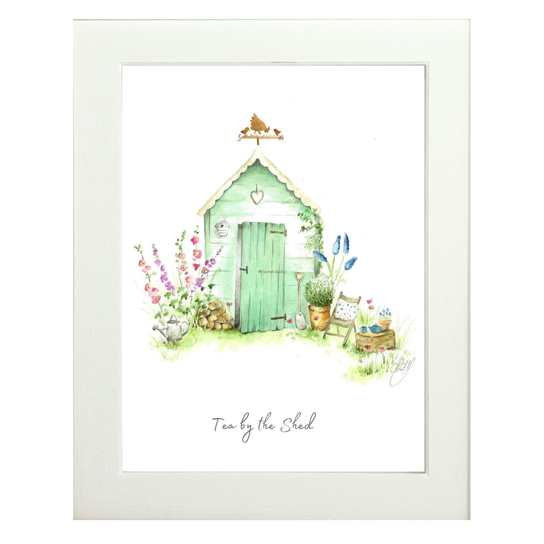 Tea by the Shed Mounted Print (Portrait)