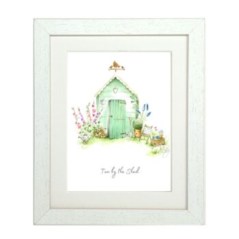 Tea by the Shed Framed Print (Portrait)